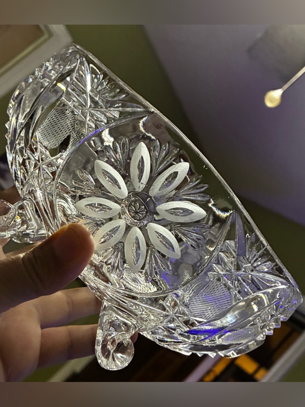 Antique Brilliant Cut Crystal Footed Oblong Bowl/Dish/Vase